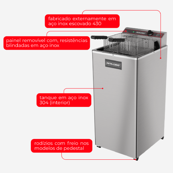 Fritadeira Elétrica Água e Óleo 18 Litros 5500 W GFAO 18 P 220v Metalcubas