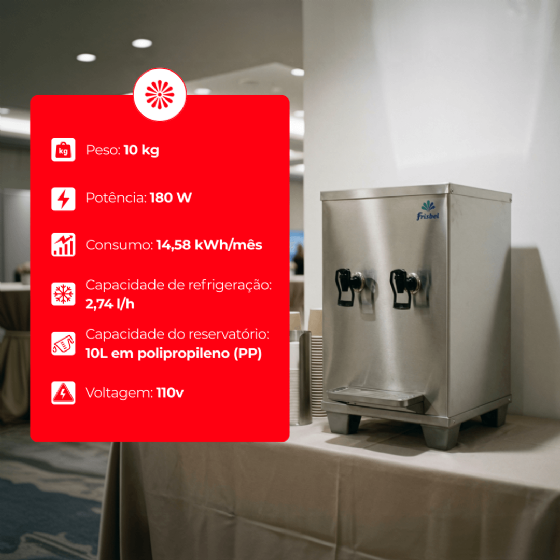 Bebedouro Industrial de Bancada 1 Gelada 1 Natural Inox 10 Litros 110v Frisbel
