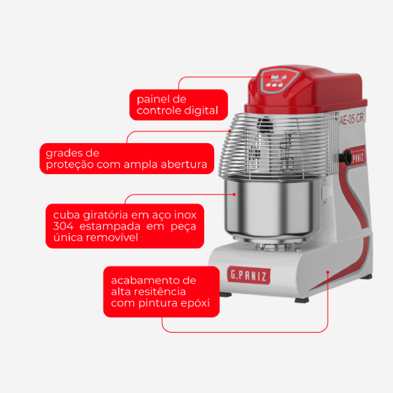 Amassadeira Espiral 3 Velocidades Cuba Removível Epóxi 05 kg AE 05 CR G2 220v G Paniz