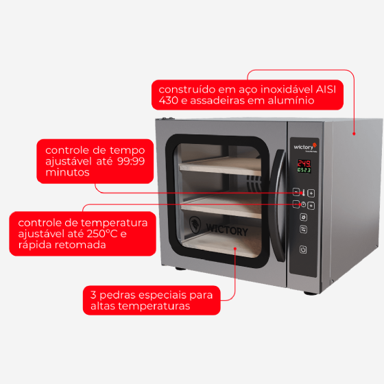 Forno Convector Digital Com Vapor 3 Pedras WCVP-335D 220v Wictory