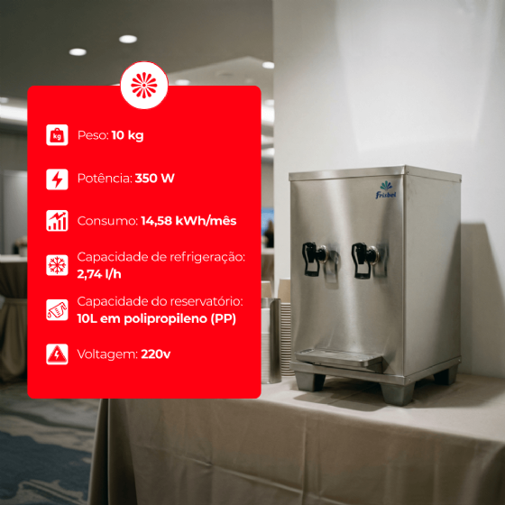 Bebedouro Industrial de Bancada 1 Gelada 1 Natural Inox 10 Litros 220v Frisbel