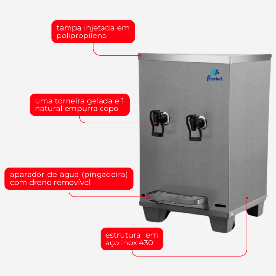 Bebedouro Industrial de Bancada 1 Gelada 1 Natural Inox 10 Litros 220v Frisbel