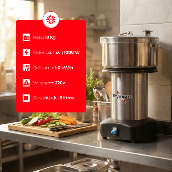 Cutter Processador De Alimentos 08 Litros CR-8 Inox 220v Skymsen
