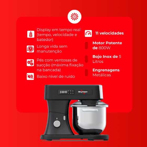 Batedeira Planetária 05 Litros BPS5 05 PRO 11 Velocidades Preta 220v Skymsen