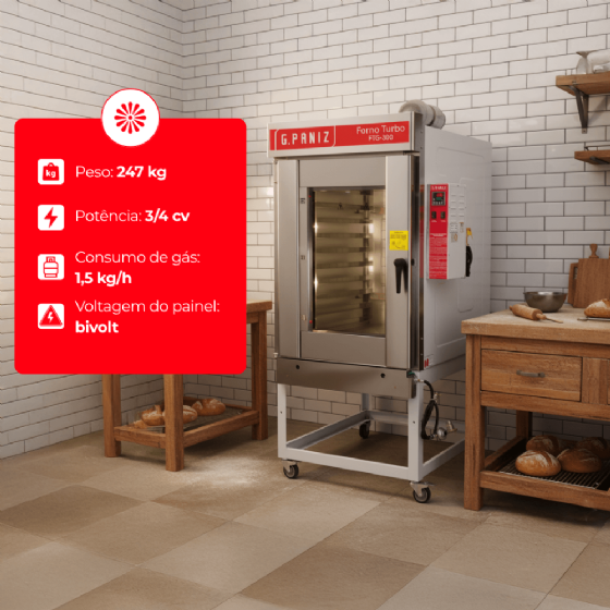 Forno Turbo 10 Esteiras à Gás GN FTG 300 G Paniz