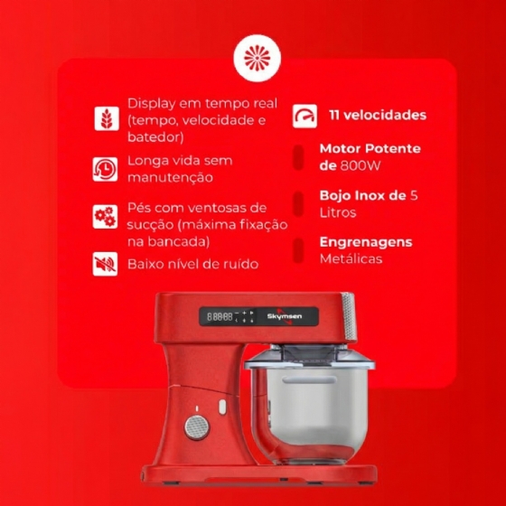 Batedeira Planetária 05 Litros BPS5 05 PRO 11 Velocidades Vermelha 220v Skymsen