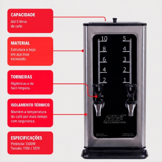 Cafeteira Elétrica Coffe Line 5 Litros Inox 110v Titã