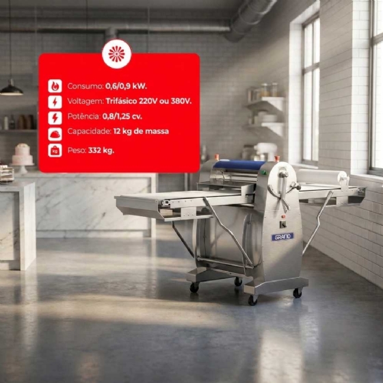 Cilindro Laminador De Massas Profissional Total Inox CLM600 220v Trifásico Grano
