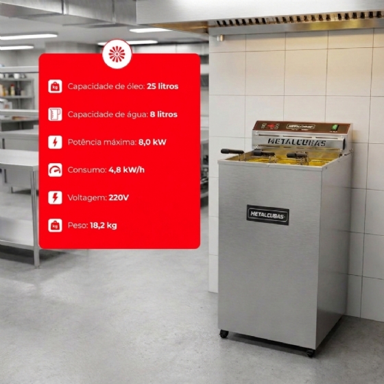 Fritador Água e Óleo Elétrico 25 Litros De Pedestal 220V Fao 25 800W Metalcubas