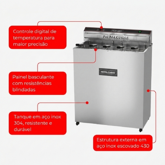 Fritador Água e Óleo Elétrico 45 Litros De Pedestal 220V FAO 45 Metalcubas