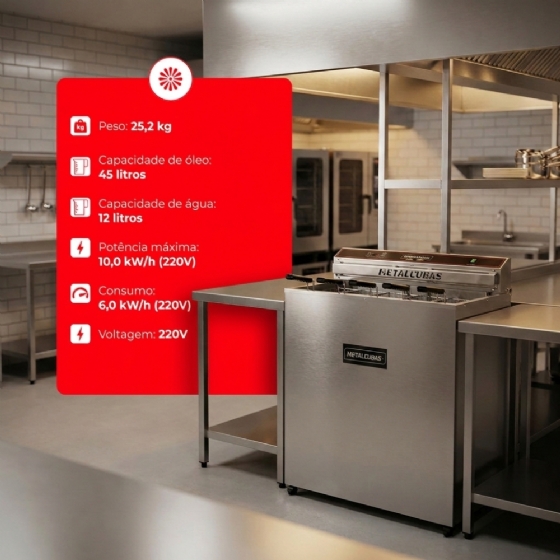 Fritador Água e Óleo Elétrico 45 Litros De Pedestal 220V FAO 45 Metalcubas