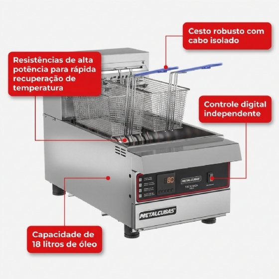 Fritador Zona Fria De Óleo Elétrico De Mesa Premium 220v FOE 2 M PRM Metalcubas