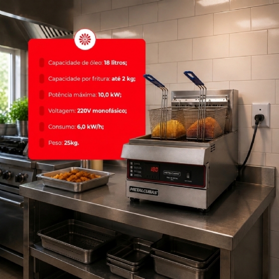 Fritador Zona Fria De Óleo Elétrico De Mesa Premium 220v FOE 2 M PRM Metalcubas