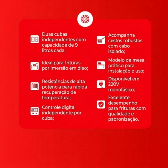 Fritador Zona Fria De Óleo Elétrico De Mesa Premium 220v Monofásico Duplo Foe 2 M DP PRM Metalcubas