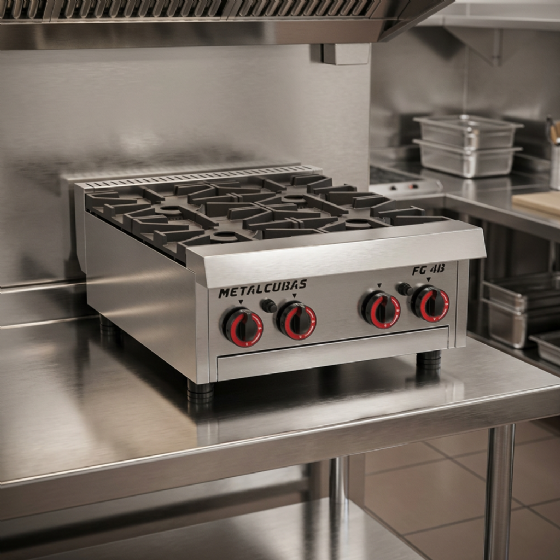 Fogão Premium Mesa FG 4 Bocas Inox Profissional 220v Metalcubas