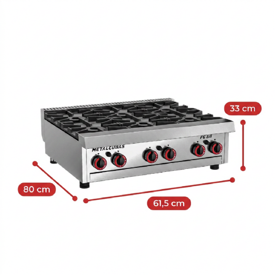 Fogão Premium Mesa FG 6 Bocas Inox Profissional 220v Metalcubas