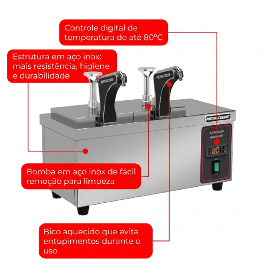 Dispenser Aquecido Profissional Inox 220v DA 02 Metalcubas