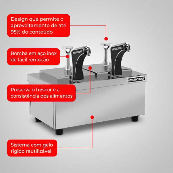 Dispenser Gelo Reutilizável Inox Profissional 220v DGR 02 Metalcubas