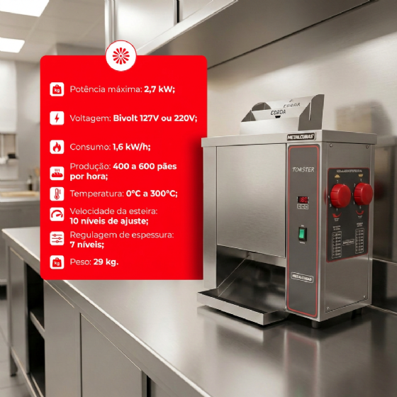 Tostador De Pão Profissional 220v Inox TP 300 Metalcubas