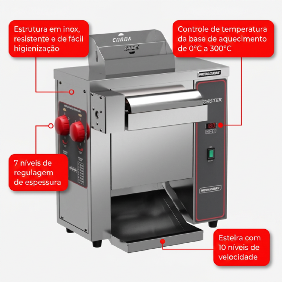 Tostador De Pão Com Mantegueira Profissional Inox 220v TP 300 M Metalcubas