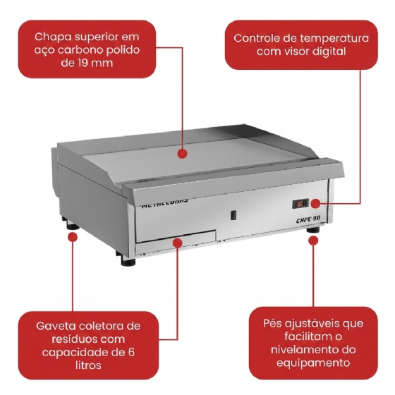 Chapa Bifeteira Premium 120 Cm Elétrica 380v CHPE 120 Metalcubas