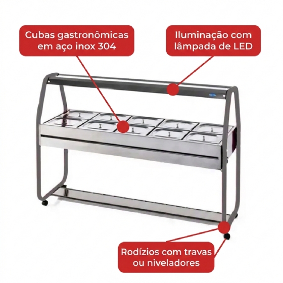 Buffet Térmico Aquecido 10 GN 1/2 100 ST10 Cinza 220v Ibet
