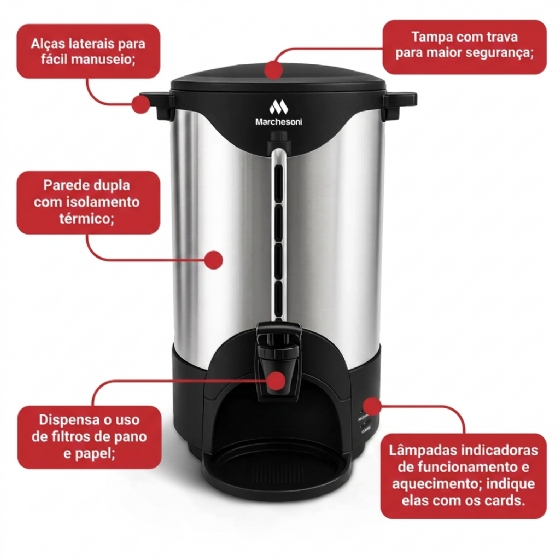 Cafeteira Elétrica Automática 10 Litros 220v Marchesoni