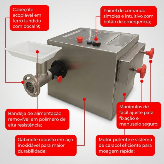 Cilindro Extrusor Moedor e Misturador Conjugados 5KG Inox Bivolt Bigolar