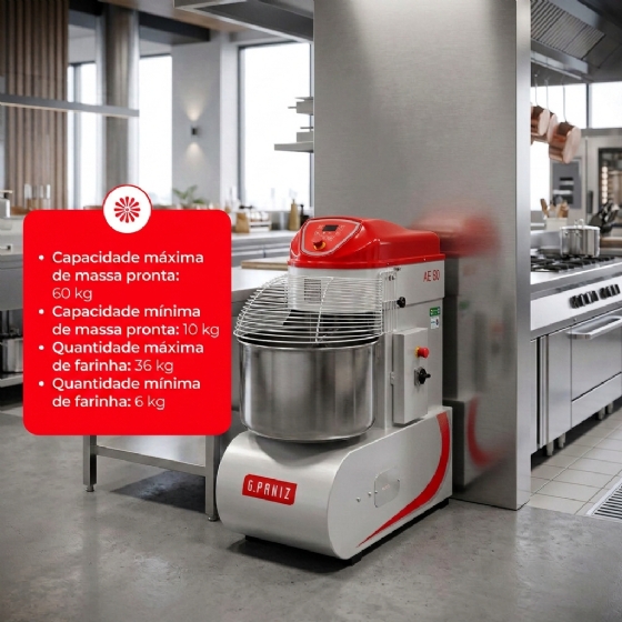 Amassadeira Espiral 2 Velocidades Epóxi 60 kg AE 60 G2 220v Trifásico G Paniz