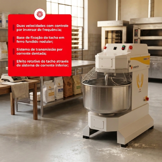 Amassadeira Espiral 2 velocidades 40kg VAEM40 220v Monofásica Venâncio