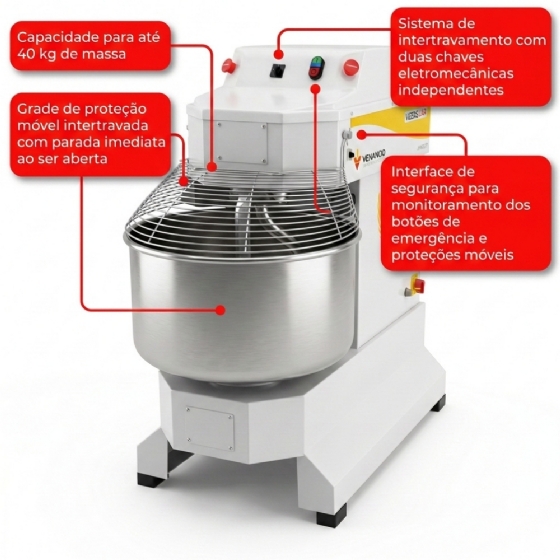 Amassadeira Espiral 2 velocidades 40kg VAEM40 220v Monofásica Venâncio