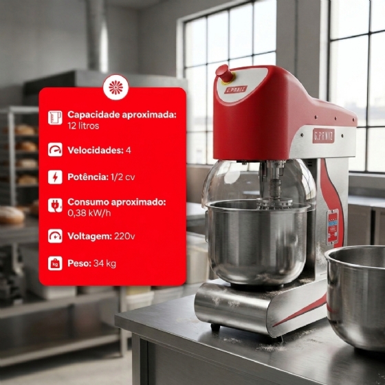 Batedeira Planetária Inox 12 Litros BP 12 RP 220v G Paniz