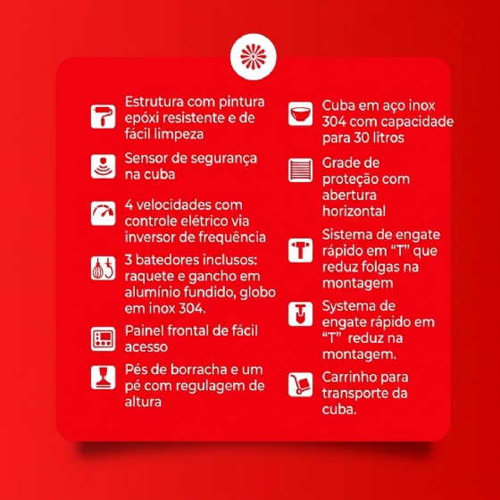 Batedeira Planetária 30 Litros 4 Velocidades Epóxi BP 30 G2 220v Monofásico G Paniz