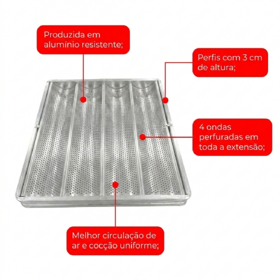 Assadeira Canaleta Perfurada 4 Ondas 35x35 Imeca