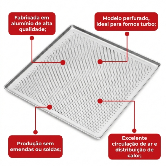 Bandeja Assadeira Perfurada 35 x 35 Alumínio Imeca