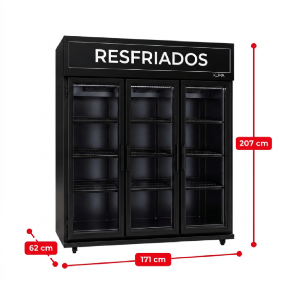 Expositor de Bebidas Frios e Laticínios 3 Portas Vidro 220v Klima