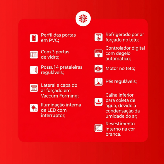 Expositor de Bebidas Frios e Laticínios 3 Portas Vidro 220v Klima