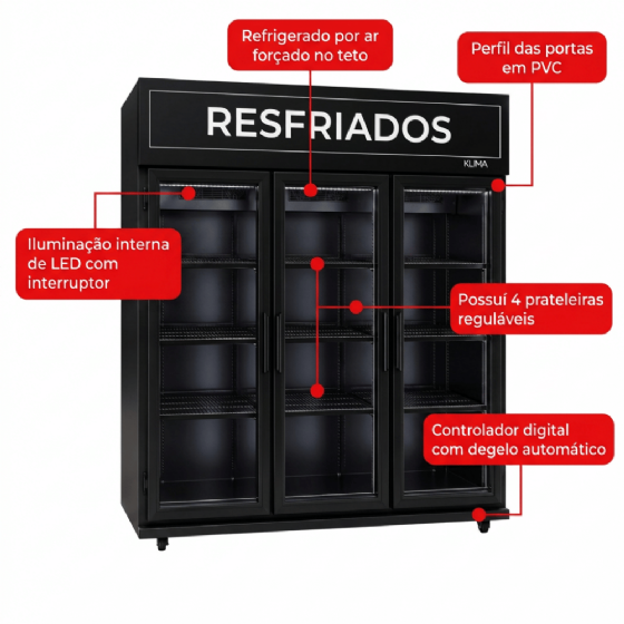 Expositor de Bebidas Frios e Laticínios 3 Portas Vidro 220v Klima