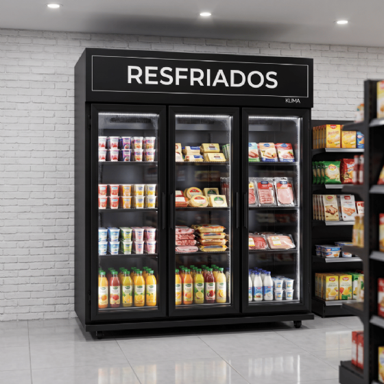 Expositor de Bebidas Frios e Laticínios 3 Portas Vidro 220v Klima
