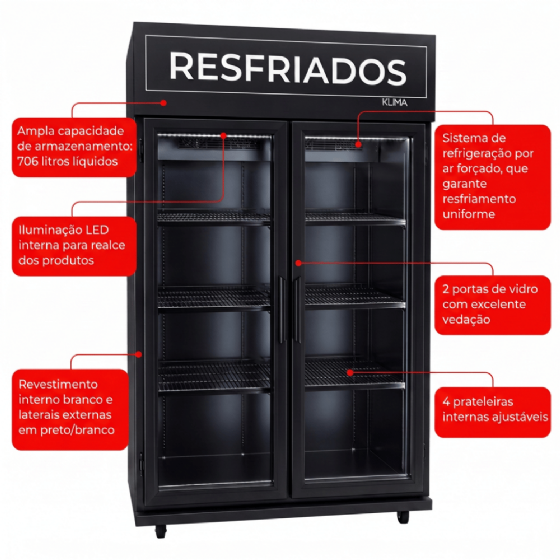 Expositor Refrigerado Practice Frios e Lacticínios 2 Portas 706 Litros 220v Klima