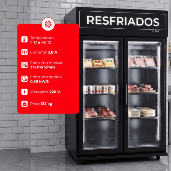 Expositor Refrigerado Practice Frios e Lacticínios 2 Portas 706 Litros 220v Klima