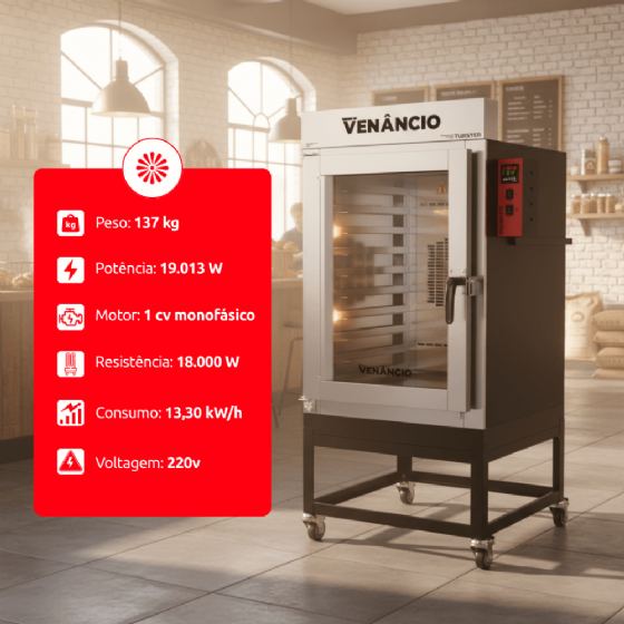 Forno Turbo Twister 10 Esteiras Elétrico FVT 10E 220V Monofásico Venâncio