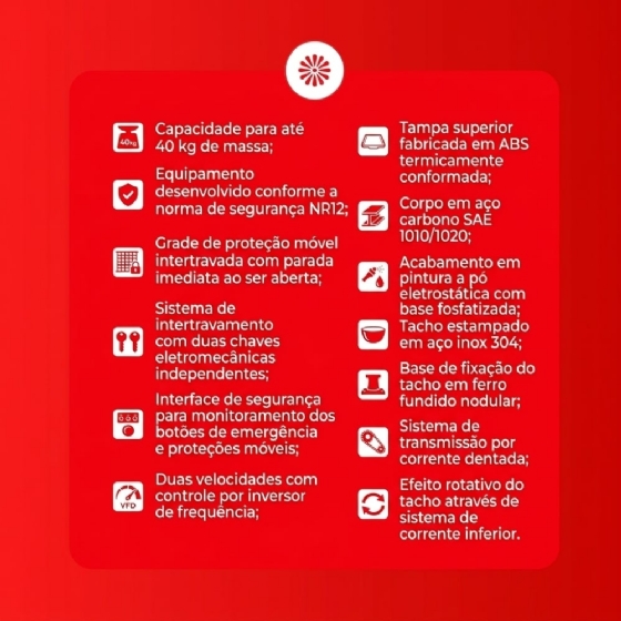 Amassadeira Espiral 2 velocidades 40kg VAEM40 Trifásica 220v Venâncio