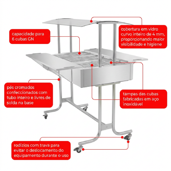 Buffet Estufa de Aquecimento Profissional Self Service Térmico 6 Cubas 220v EA6M Venâncio