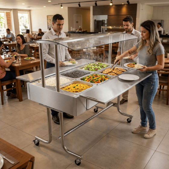 Buffet Estufa de Aquecimento Profissional Self Service Térmico 6 Cubas 220v EA6M Venâncio
