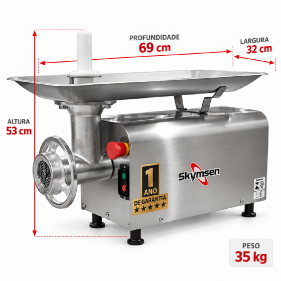 Picador de Carne Boca 10 PS 10 Inox 220v Skymsen