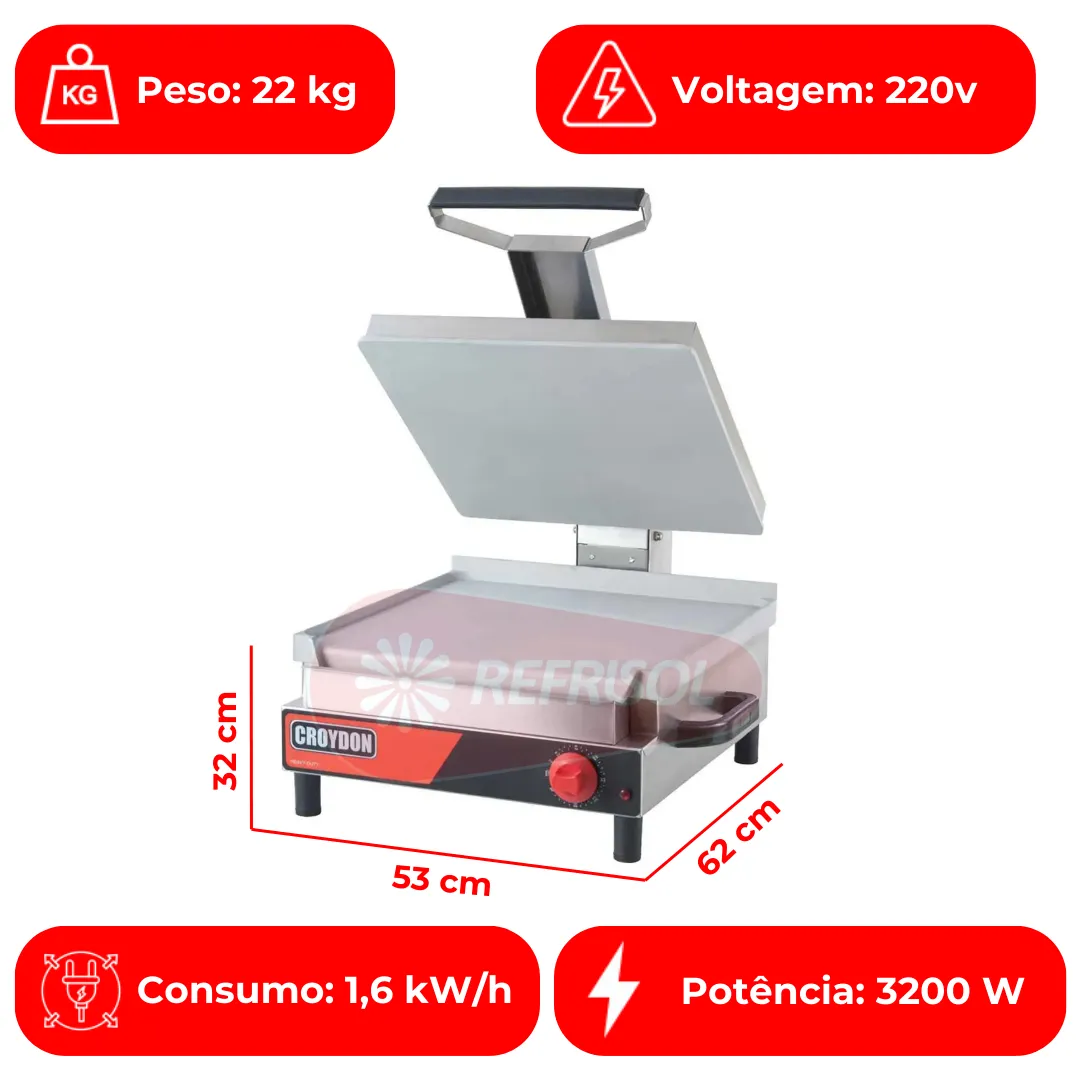 Chapa Sanduicheira Elétrica Gigante SSGL 220v Croydon