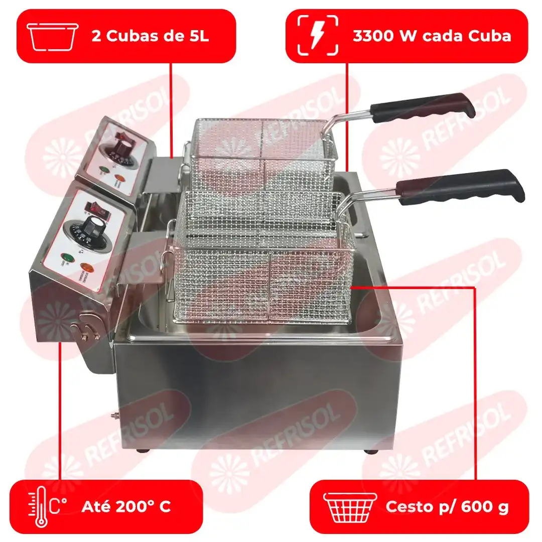 Fritadeira Elétrica 2 Cubas de 5 Litros FED-20-N Inox 220v Skymsen