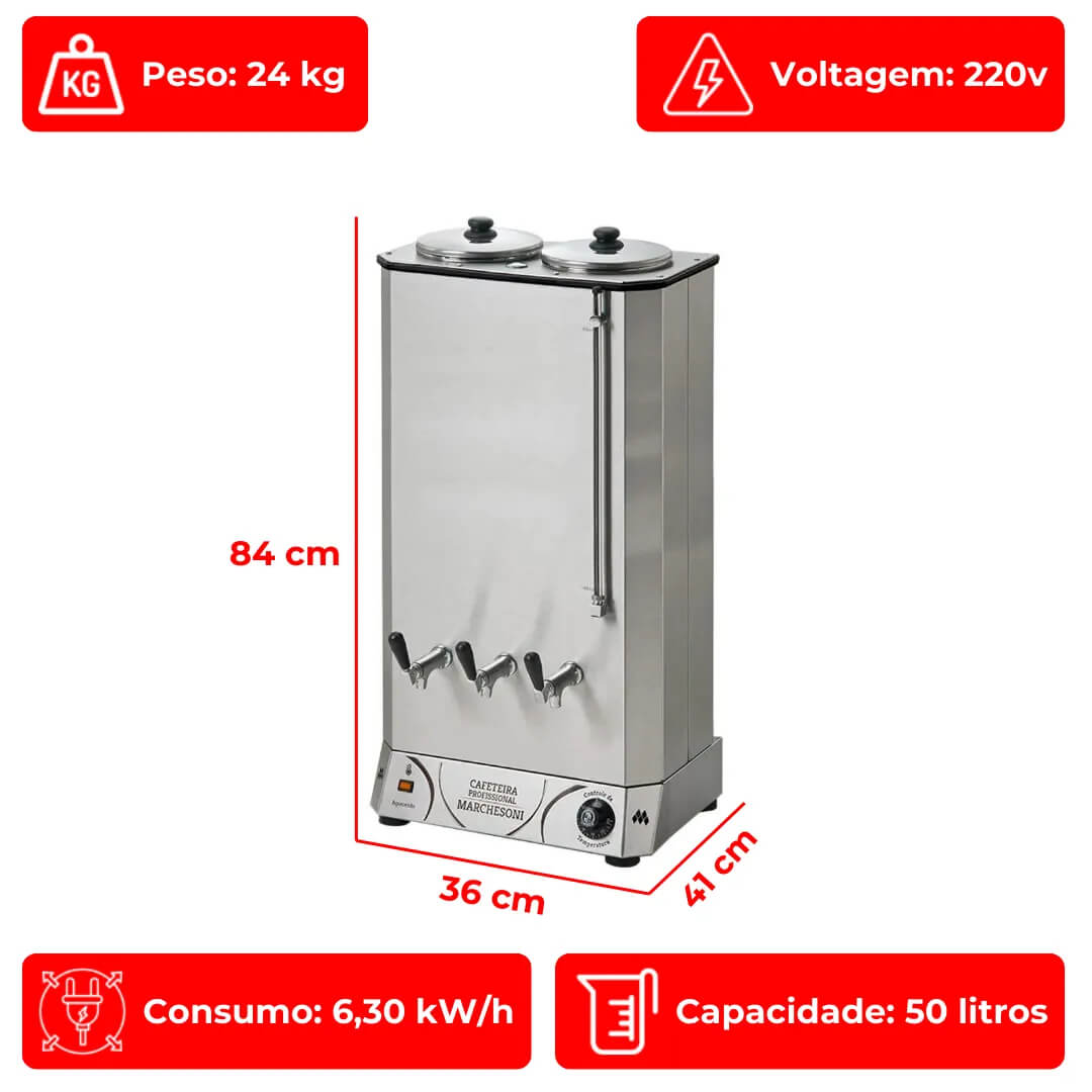 Cafeteira Elétrica Profissional 50 Litros 220v Marchesoni