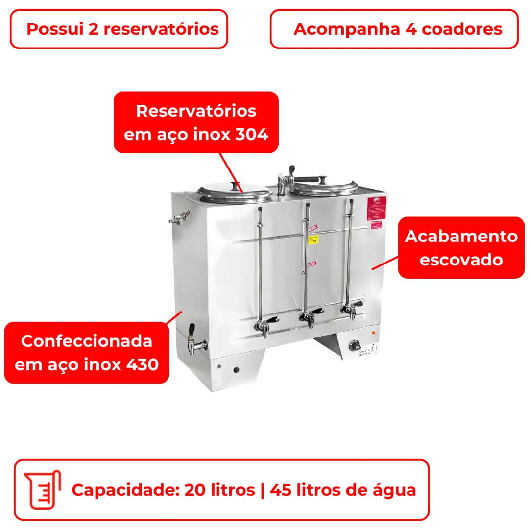 Cafeteira Elétrica Industrial Semiautomática 20 Litros CPA 20 220v Consercaf